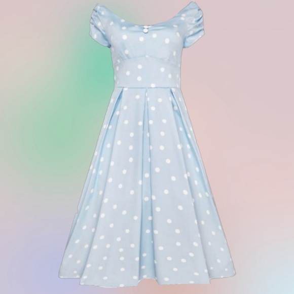 Dolly and Dotty Dresses & Skirts - Dolly and Dotty Lily off the shoulder polka dot dress in baby blue & white